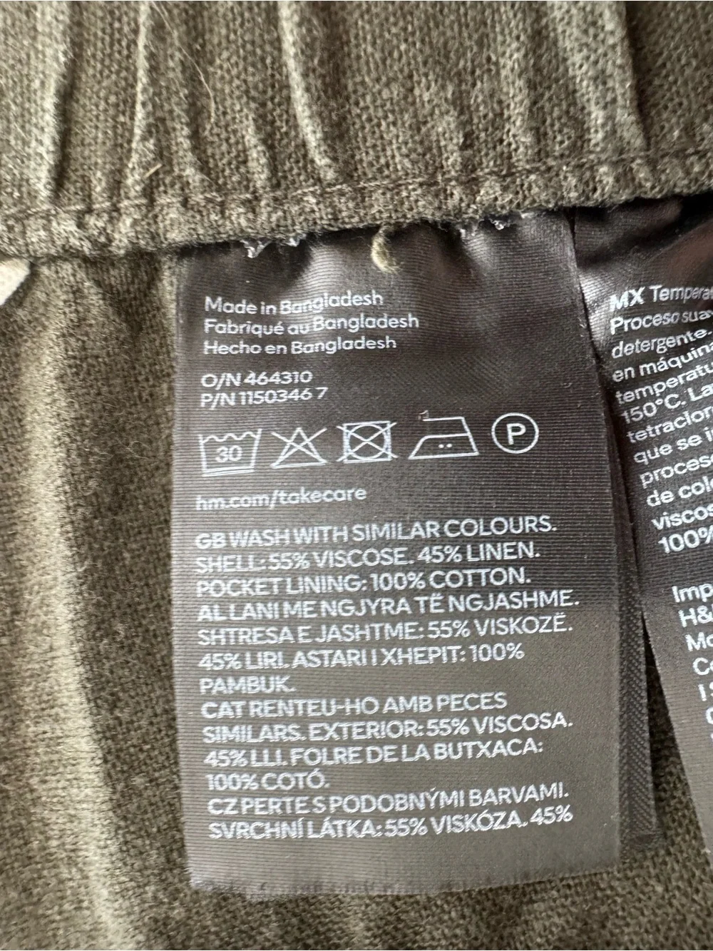 H&M Black / green linen blend Wide-Leg High-Waist Pants